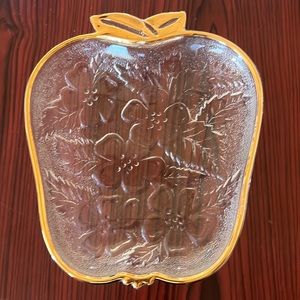 Vintage carnival glass Apple trinket gold plated edge dish